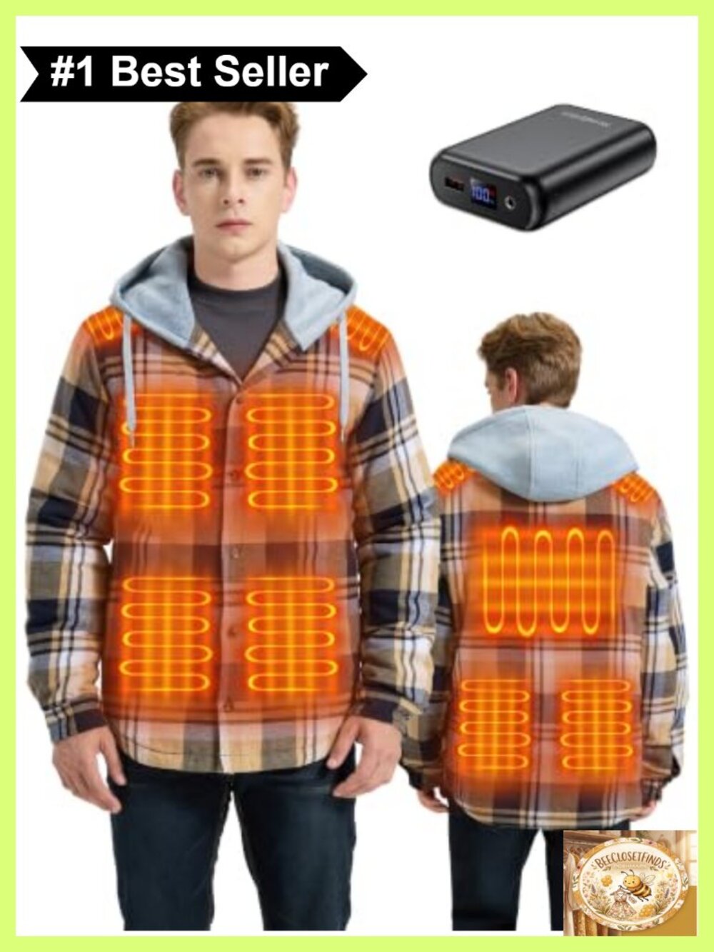 Men's Heated Plaid Flannel Shirt Jacket Hood 9-Zone Cotton